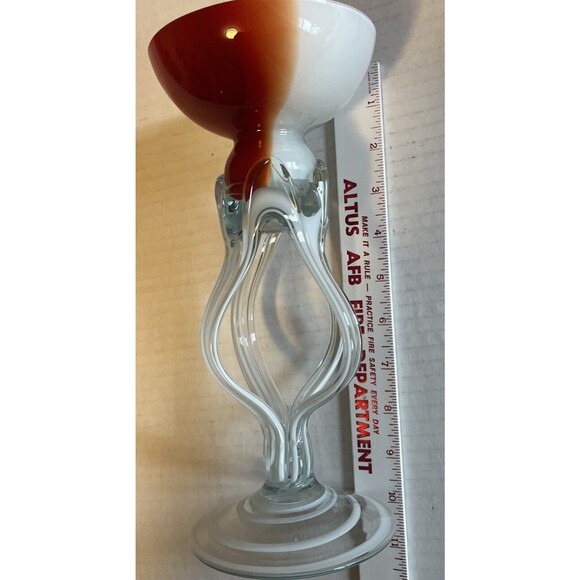 Krosno Jozefina Hand Blown Red & White Glass Octopus Candle Holder Votive Cup - Picture 10 of 11